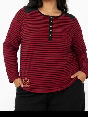 Blck LabelLauren Ralph Lauren Striped Long Sleeve Swetr1X Top Gold Buttons Crest